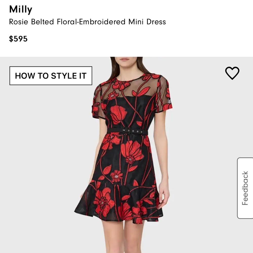 Milly Floral Black and Red Dress appliqué jewel neck - NWT in stores for $595